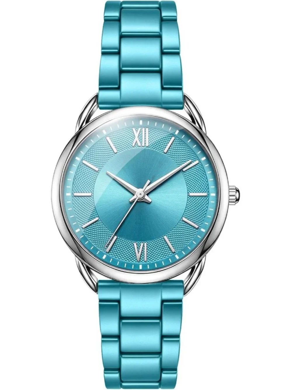 Women's Green Roman Numeral Dial Analog Alloy Steel Strap Quartz Wrist Watches